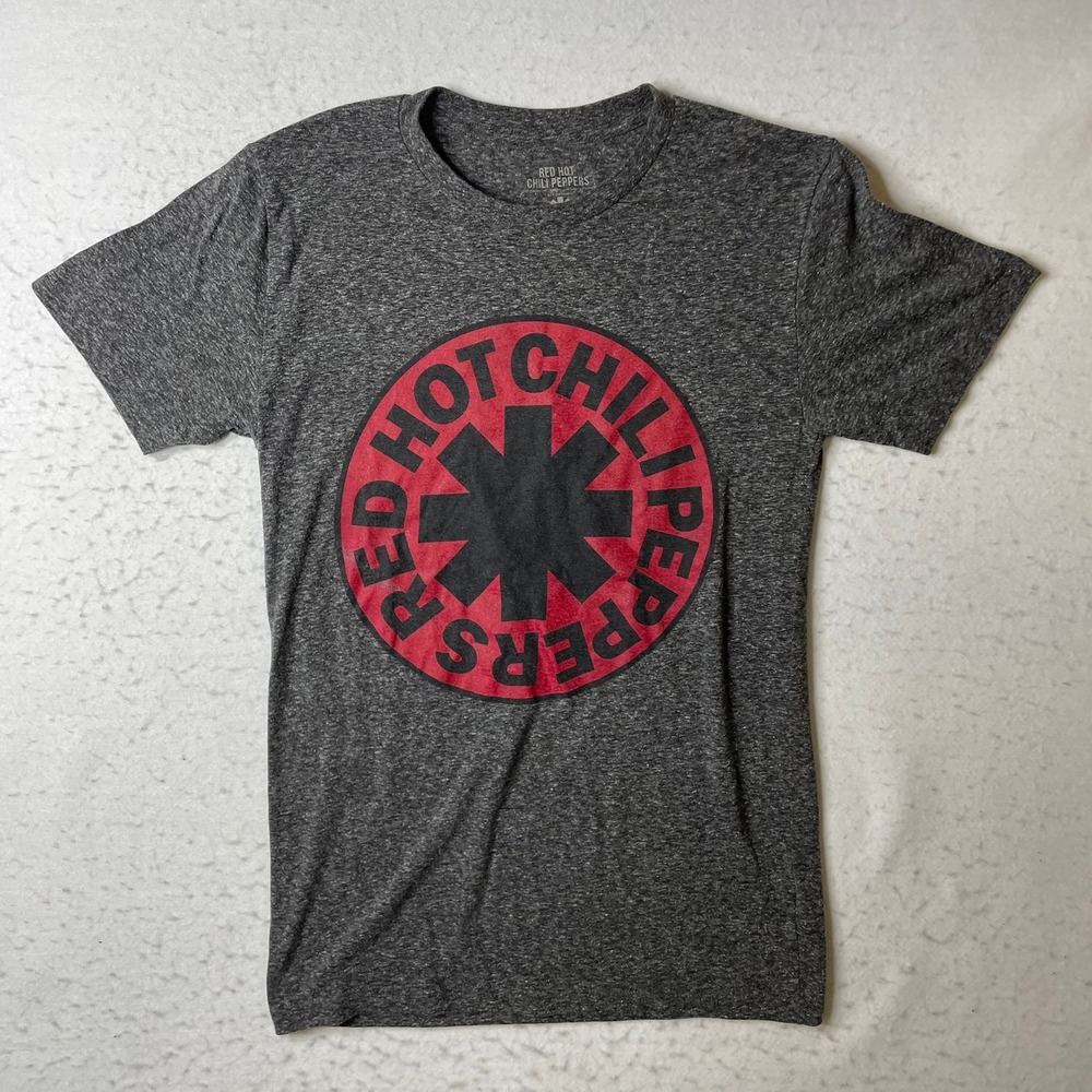 Red Hot Chili Peppers Graphic T-Shirt Mens Small Gray Logo Short Sleeve Band Tee
